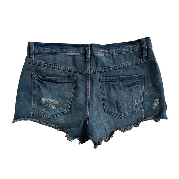 Free People Washed Black Distressed Denim Raw Hem Boho Jean Shorts - Picture 3 of 15